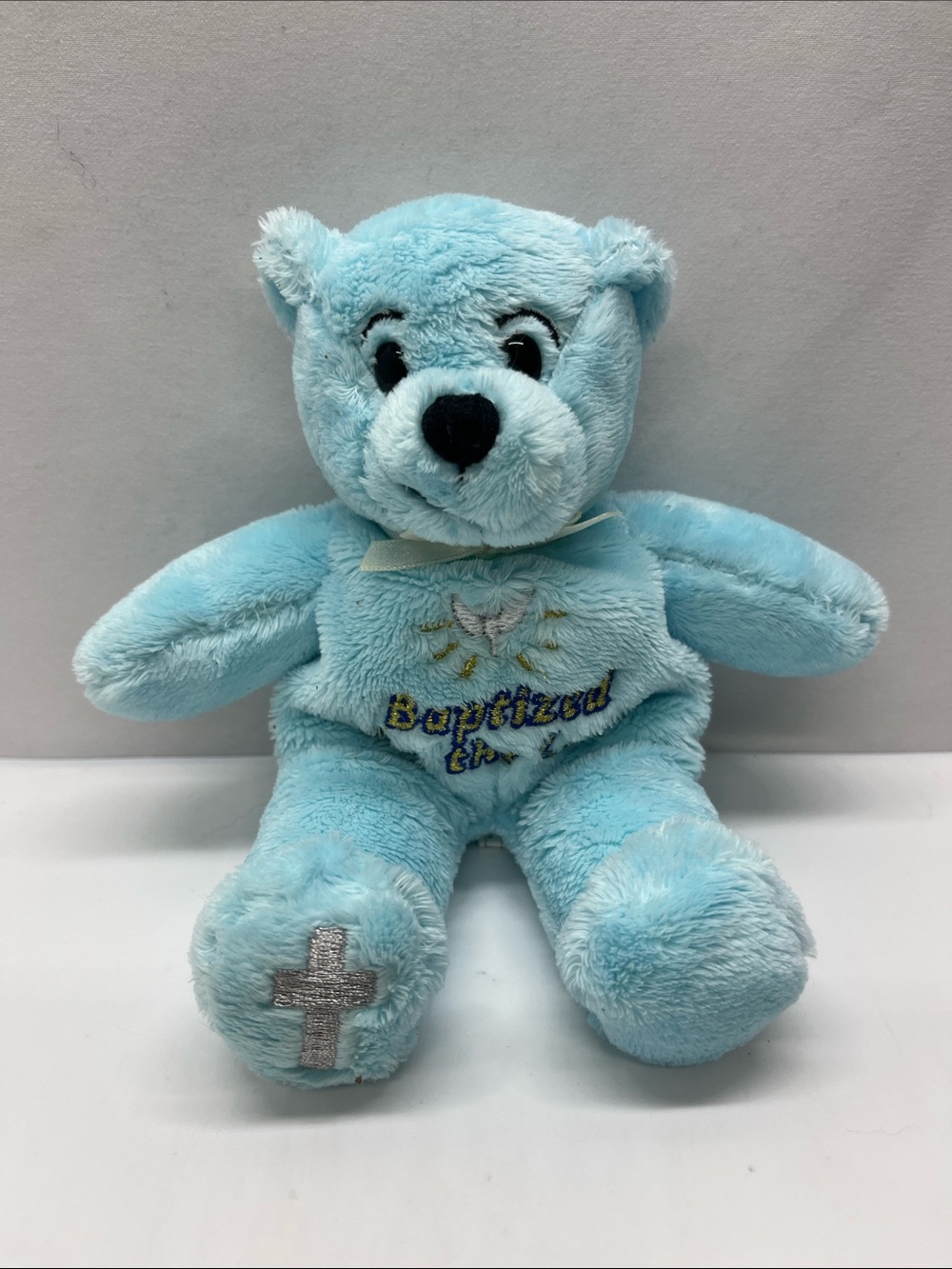 Blue Baptism Teddy Bear Plush - Embroidered Keepsake